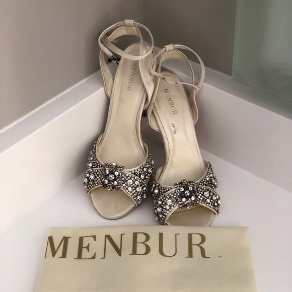 Menbur Shoes - Menbur Cream Jeweled Heels